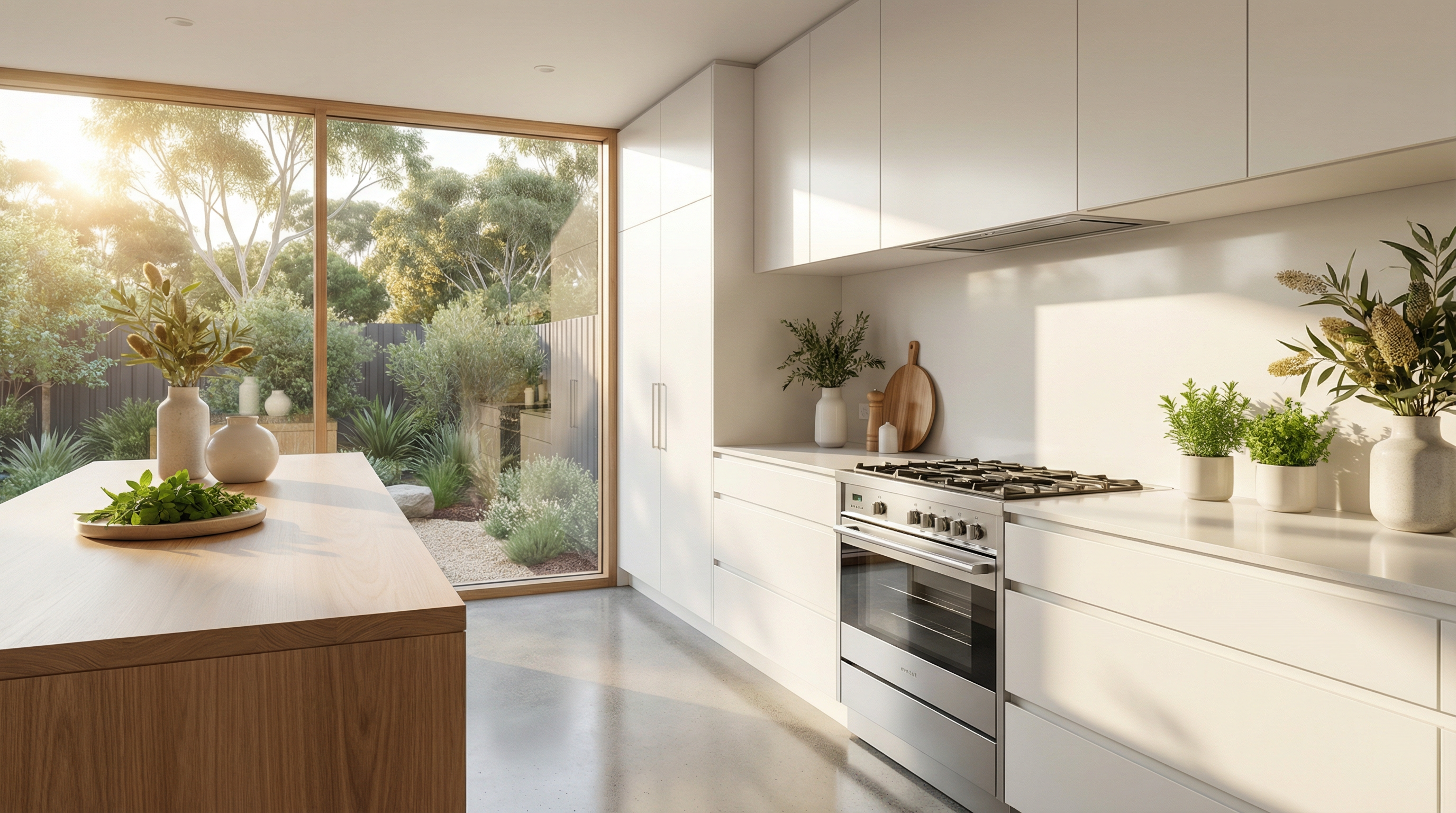 Pristine luxury kitchen with sparkling clean oven