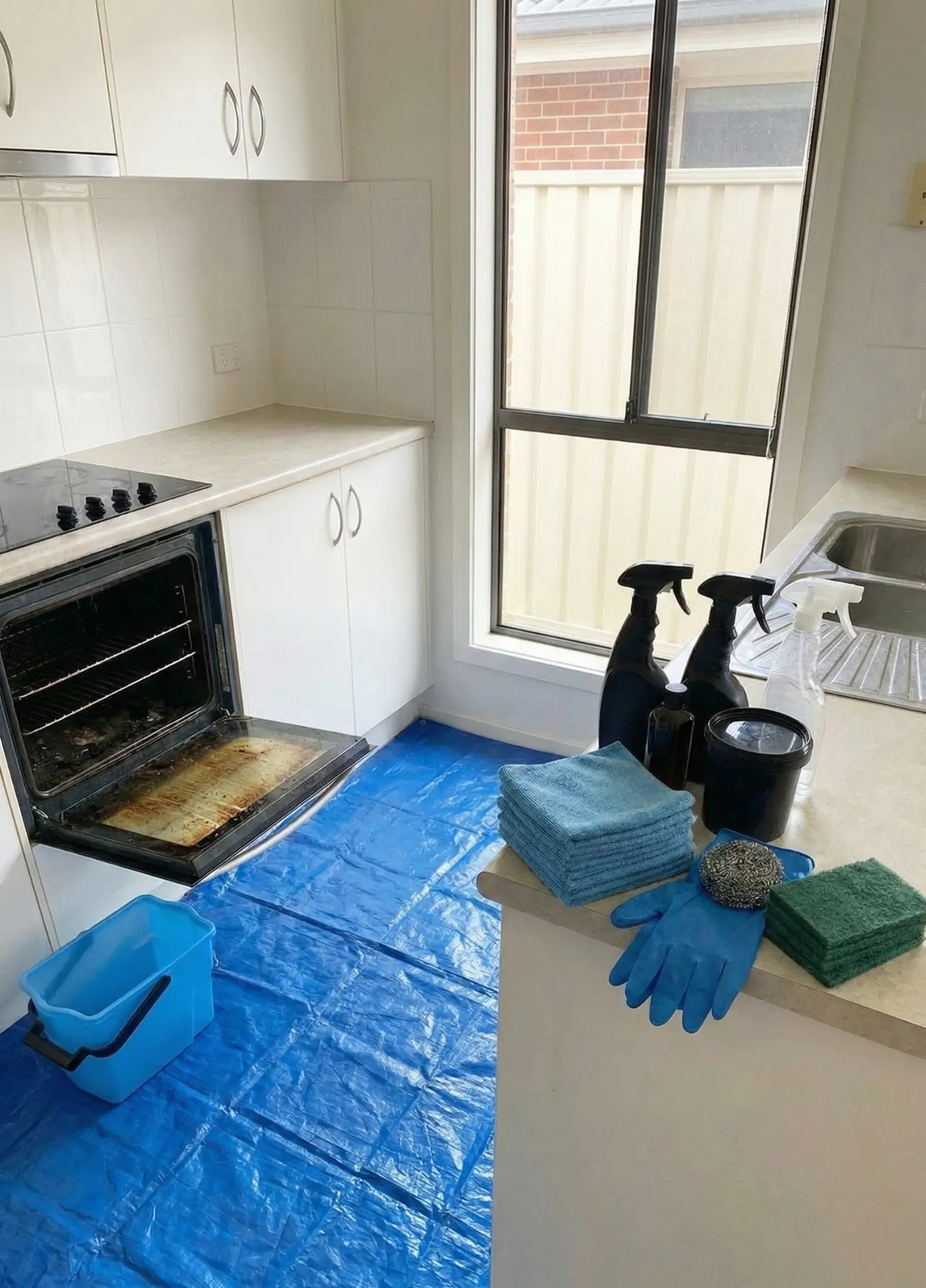 Eco-friendly cleaning products and equipment setup